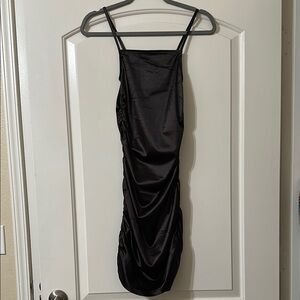 Divided Black Ruched Mini Dress